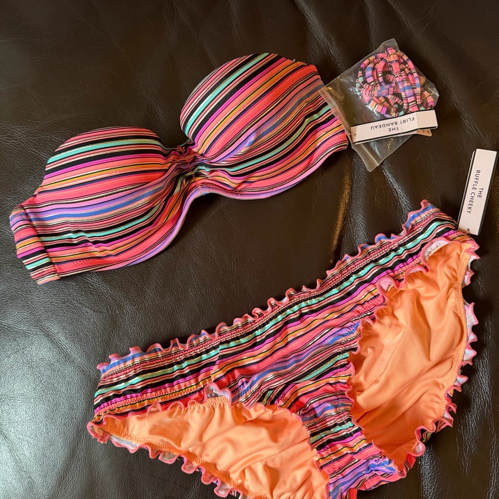 Striped Pink & Orange Bikini Set by